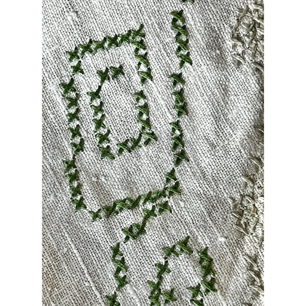 Round Embroidered Tablecloth Cross-Stitch Crocheted Scalloped Edges 38.5 Dia VTG - Picture 7 of 10